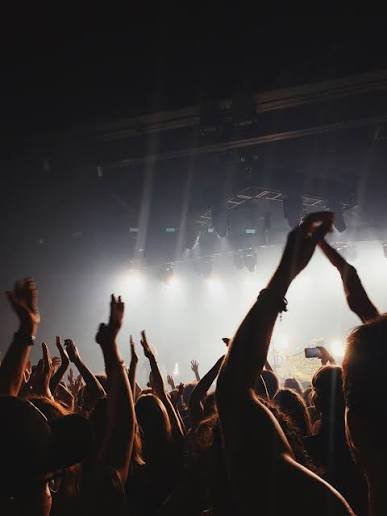 Hands up in the crowd at a show